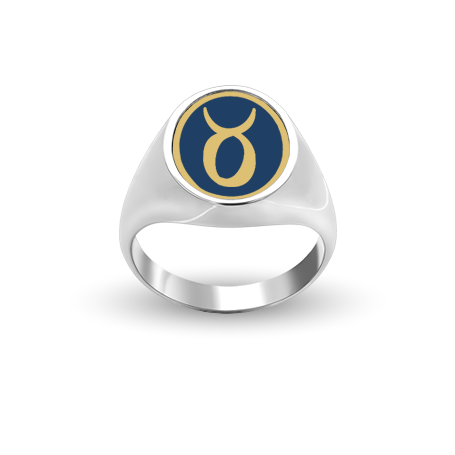 Customized Silver (Gold Plated) Oval-Top Signet Ring with Zodiac sign and Enamel
