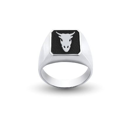 Custom Silver Rectangle-Top Ring with Zodiac sign and Engraving